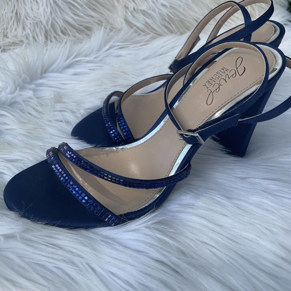 Jewel Badgley Mischka Women's Aura Embellished Heels In Navy Satin Size 7 - Picture 10 of 14